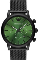 Emporio Armani Renato Chronograph Silver Dial Black Leather Strap Watch for Men - AR11473